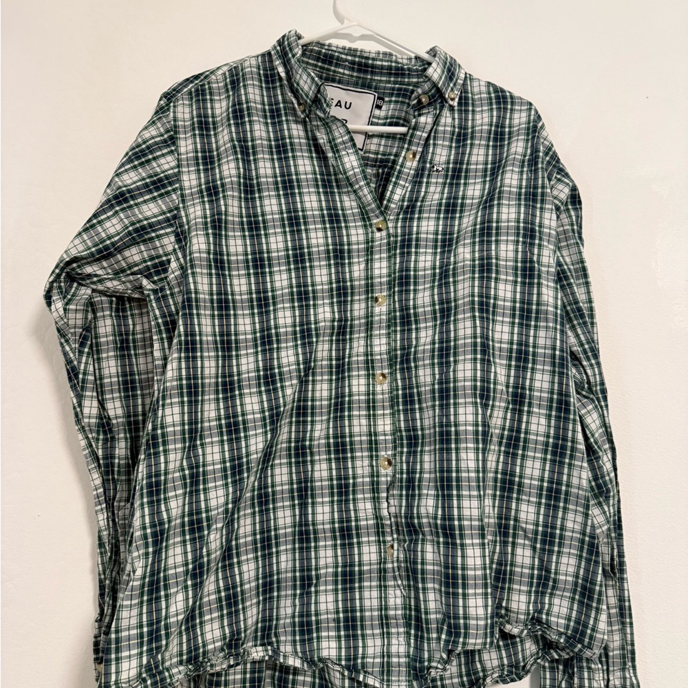 Peau De Loup Green and White Plaid Button-Down Shirt